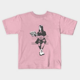 Goth girl with a pumpkin head Kids T-Shirt